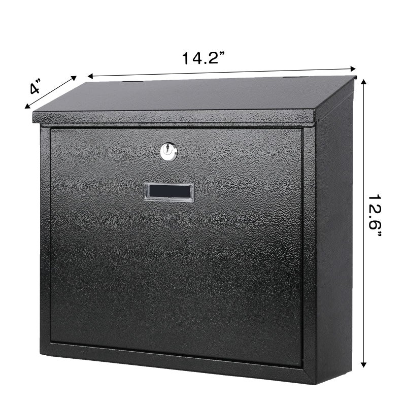 xydled Mail Boxes with Key Lock,Locking Mailbox Wall Mounted,Security Mailbox with Lock and Key,Large Capacity,Steel Cover Metal Postbox for House,14.2X 4X 12.6 Inch, Black - Image 2